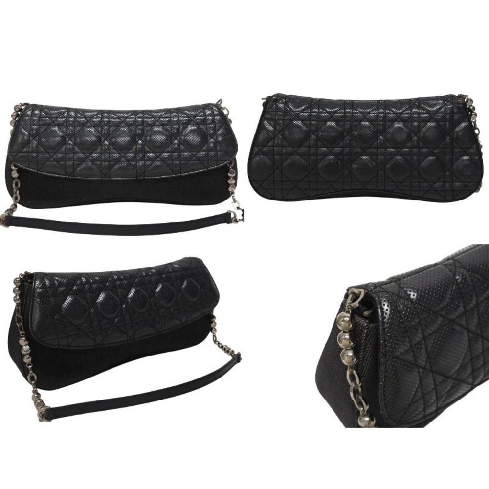 Dior Cannage Shoulder Bag Dark Gray Denim Leather Black Chain Strap - Picture 3 of 9